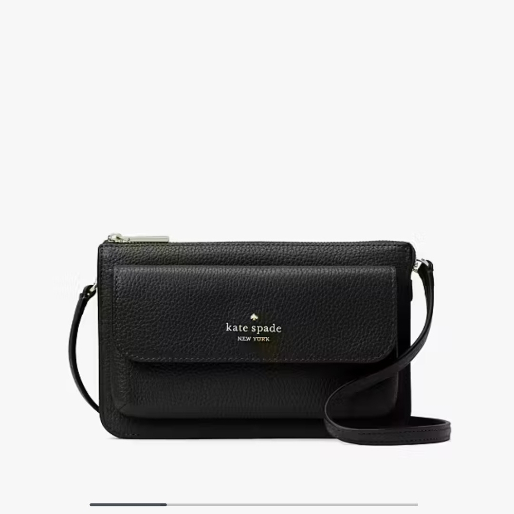Kate Spade Leila Pebbled Leather Small Wallet, Crossbody Bag Black